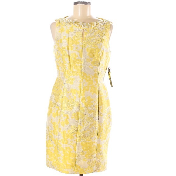 Tahari Yellow with silver embroidery dress size 6p - Picture 1 of 2